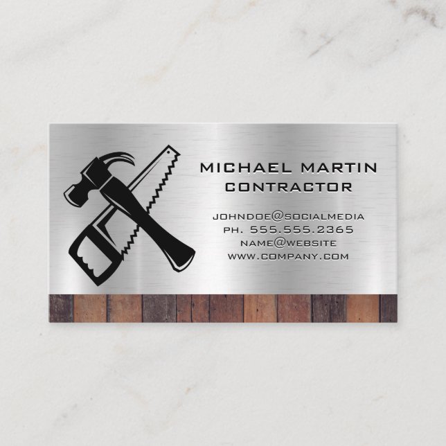 Construction Worker | Saw and Hammer Logo Business Card (Front)