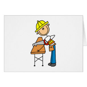 Construction Worker Sawing Board Card