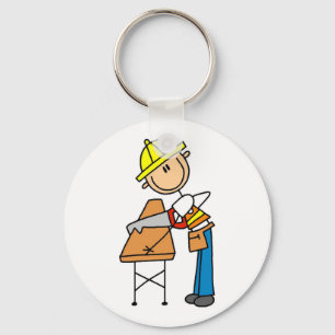 Construction Worker Sawing Board Key Ring