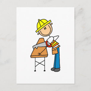 Construction Worker Sawing Board Postcard