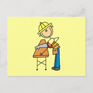 Construction Worker Sawing Board Postcard