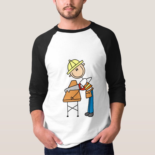 Construction Worker Sawing Board T-Shirt (Front)