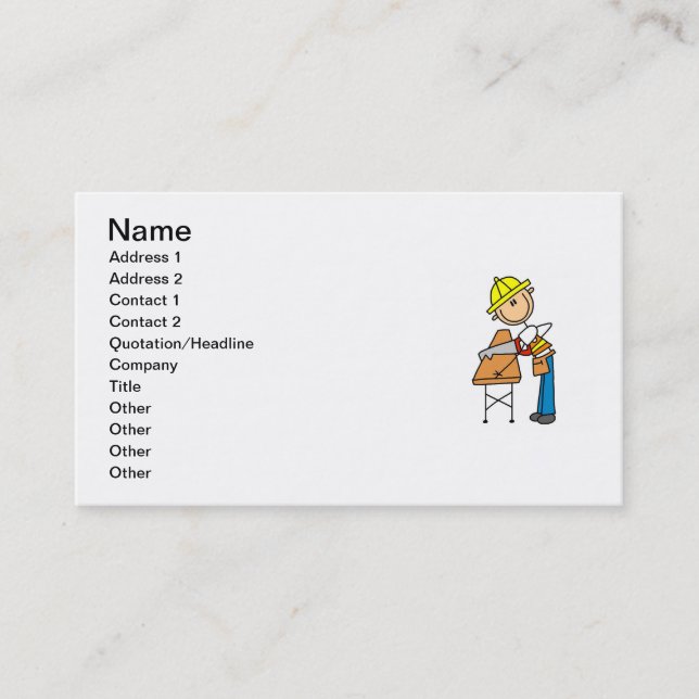 Construction Worker Sawing Lumber Gifts Business Card (Front)