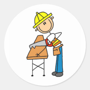 Construction Worker Sawing Lumber Gifts Classic Round Sticker
