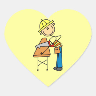 Construction Worker Sawing Lumber Gifts Heart Sticker