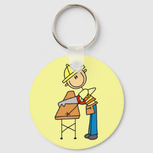 Construction Worker Sawing Lumber Gifts Key Ring