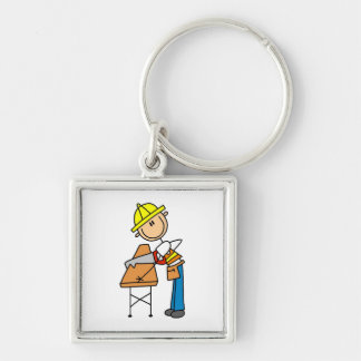Construction Worker Sawing Lumber Gifts Key Ring