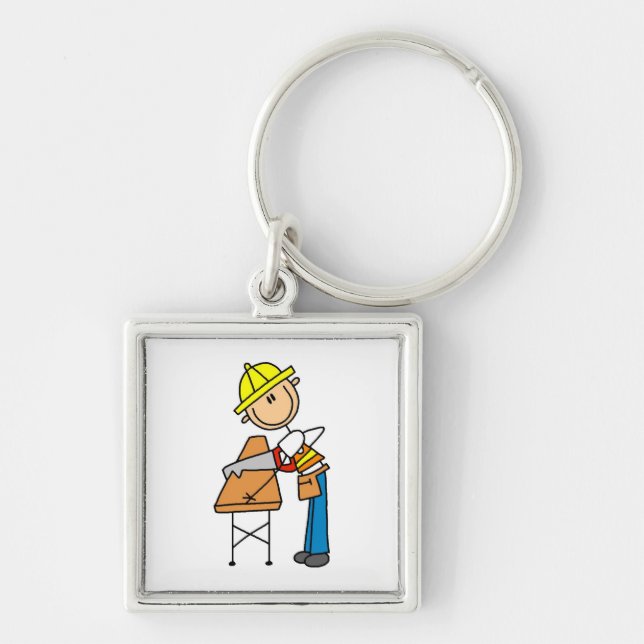 Construction Worker Sawing Lumber Gifts Key Ring (Front)