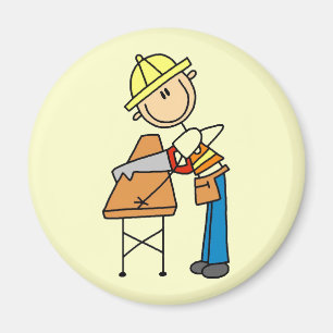 Construction Worker Sawing Lumber Gifts Magnet