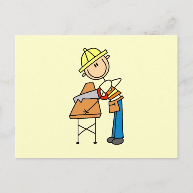 Construction Worker Sawing Lumber Gifts Postcard (Front)