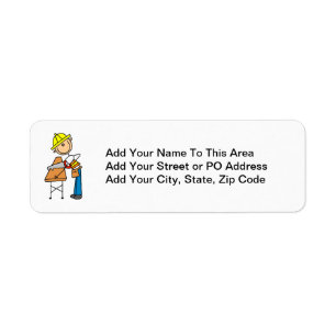 Construction Worker Sawing Lumber Gifts Return Address Label