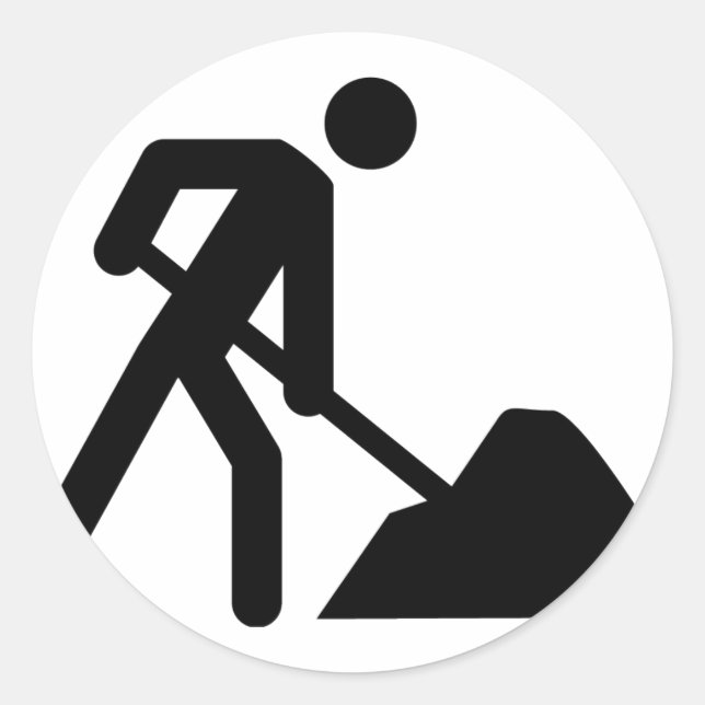 construction worker sign classic round sticker (Front)