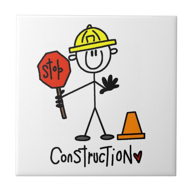 Construction Worker Stick Figure Ceramic Tile (Front)