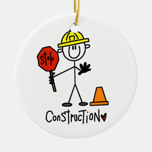 Construction Worker Stick Figure Ceramic Tree Decoration (Front)
