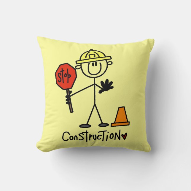 Construction Worker Stick Figure Cushion (Front)