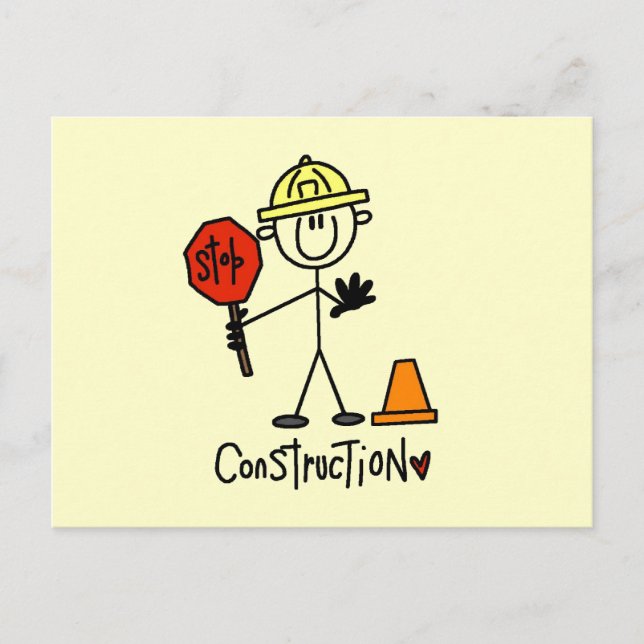 Construction Worker Stick Figure Postcard (Front)