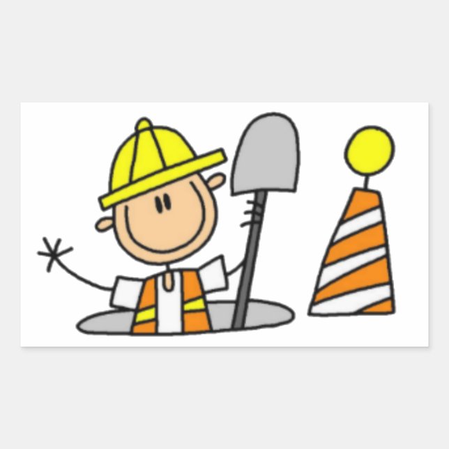 Construction Worker Stick Figure Rectangular Sticker (Front)