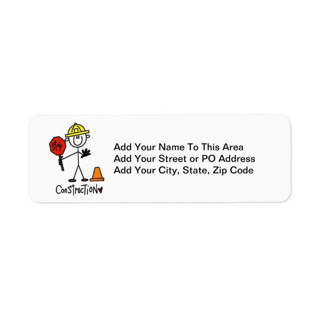 Construction Worker Stick Figure Return Address Label (Front)