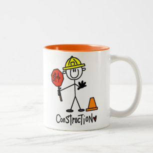 Construction Worker Stick Figure Two-Tone Coffee Mug