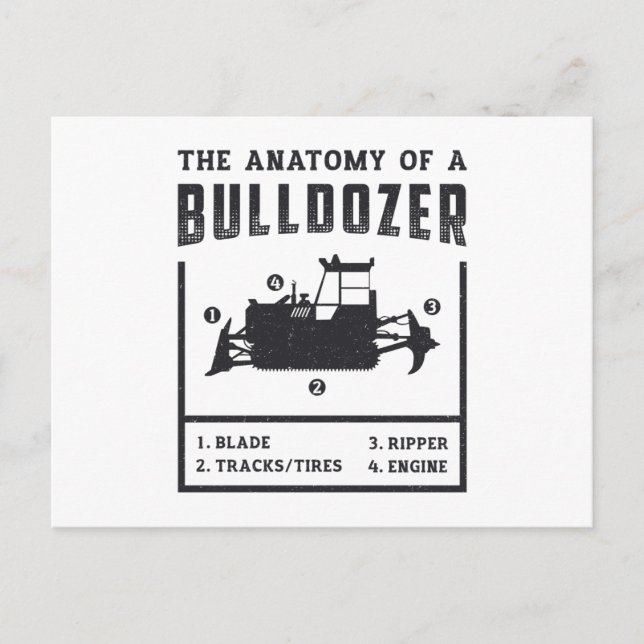 Construction Worker The Anatomy Of A Bulldozer Postcard (Front)