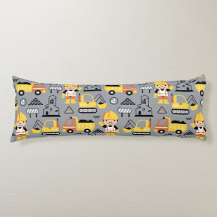 Construction Worker Tipper Truck Digger Pattern Body Cushion