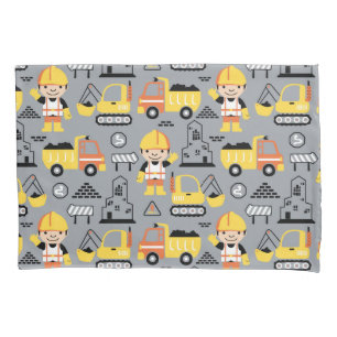 Construction Worker Tipper Truck Digger Pattern Pillowcase