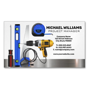 Construction Worker Tools   Project Manager Magnetic Business Card