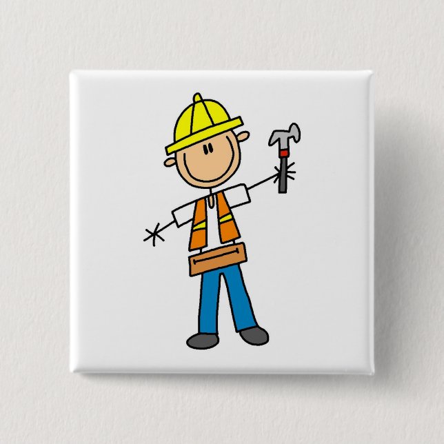 Construction Worker with Hammer 15 Cm Square Badge (Front)