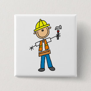 Construction Worker with Hammer 15 Cm Square Badge