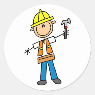 Construction Worker with Hammer Classic Round Sticker