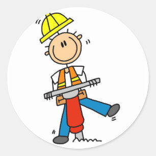 Construction Worker with Jack Hammer Classic Round Sticker
