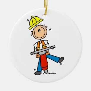 Construction  Worker With Jack Hammer Gifts Ceramic Tree Decoration