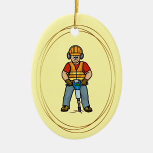 Construction Worker With Jackhammer Ornament