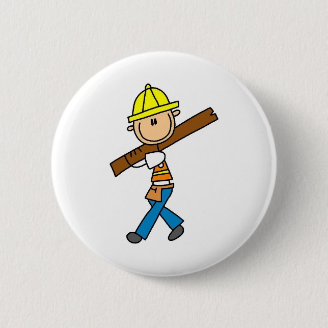 Construction Worker with Lumber Button (Front)