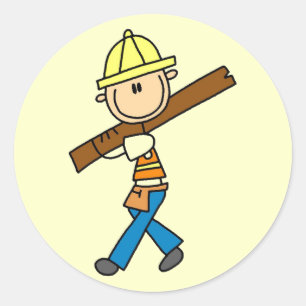 Construction Worker with Lumber Classic Round Sticker