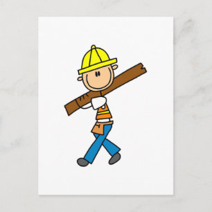 Construction Worker with Lumber Postcard