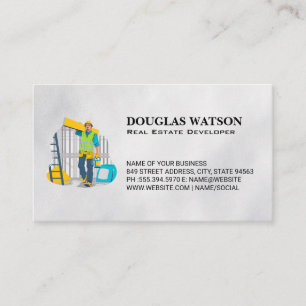 Construction Worker with Supplies Business Card