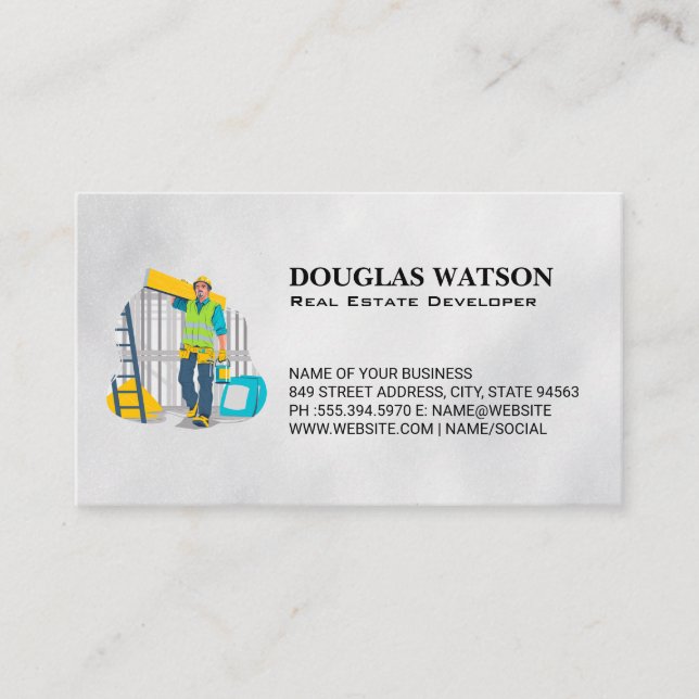 Construction Worker with Supplies Business Card (Front)