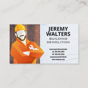 Construction Worker with Wrench   Wood Spackle Business Card