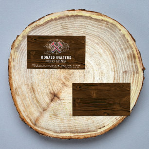 Construction Worker Wood Background Blueprints Business Card