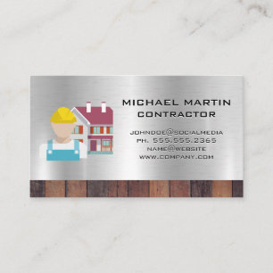 Construction Worker   Wood Metal Business Card