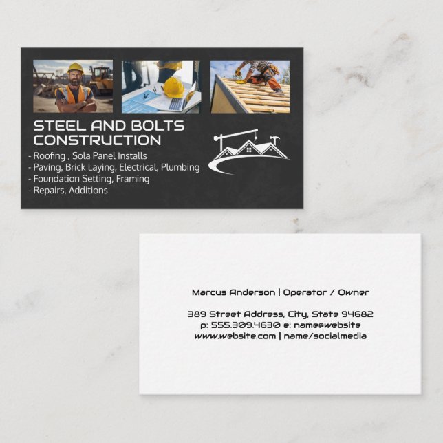 Construction Workers | Blue Collar | Renovations Business Card (Front/Back)