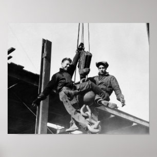 Construction Workers Building Skyscraper Poster