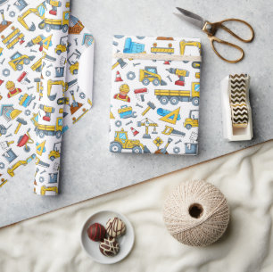 Construction Wrapping Paper, Boy Birthday Gift Paper
