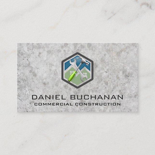 Construction Wrench Hammer | Concrete Business Card (Front)
