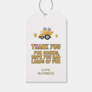 Construction Yellow Boys Dump Truck Birthday Gift Tags