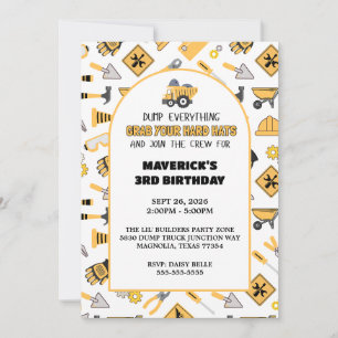 Construction Yellow Boys Dump Truck Birthday Invitation