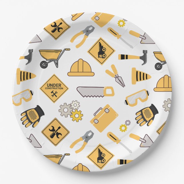 Construction Yellow Boys Dump Truck Birthday Paper Plate (Front)