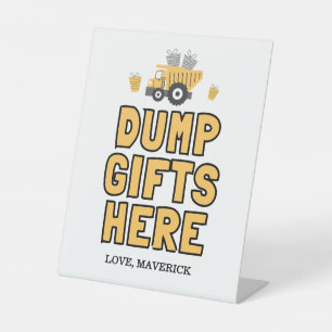 Construction Yellow Boys Dump Truck Birthday Pedestal Sign