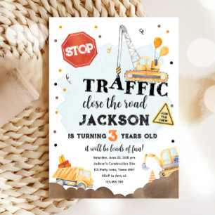 Construction Yellow Dump Truck Boy Birthday Invitation